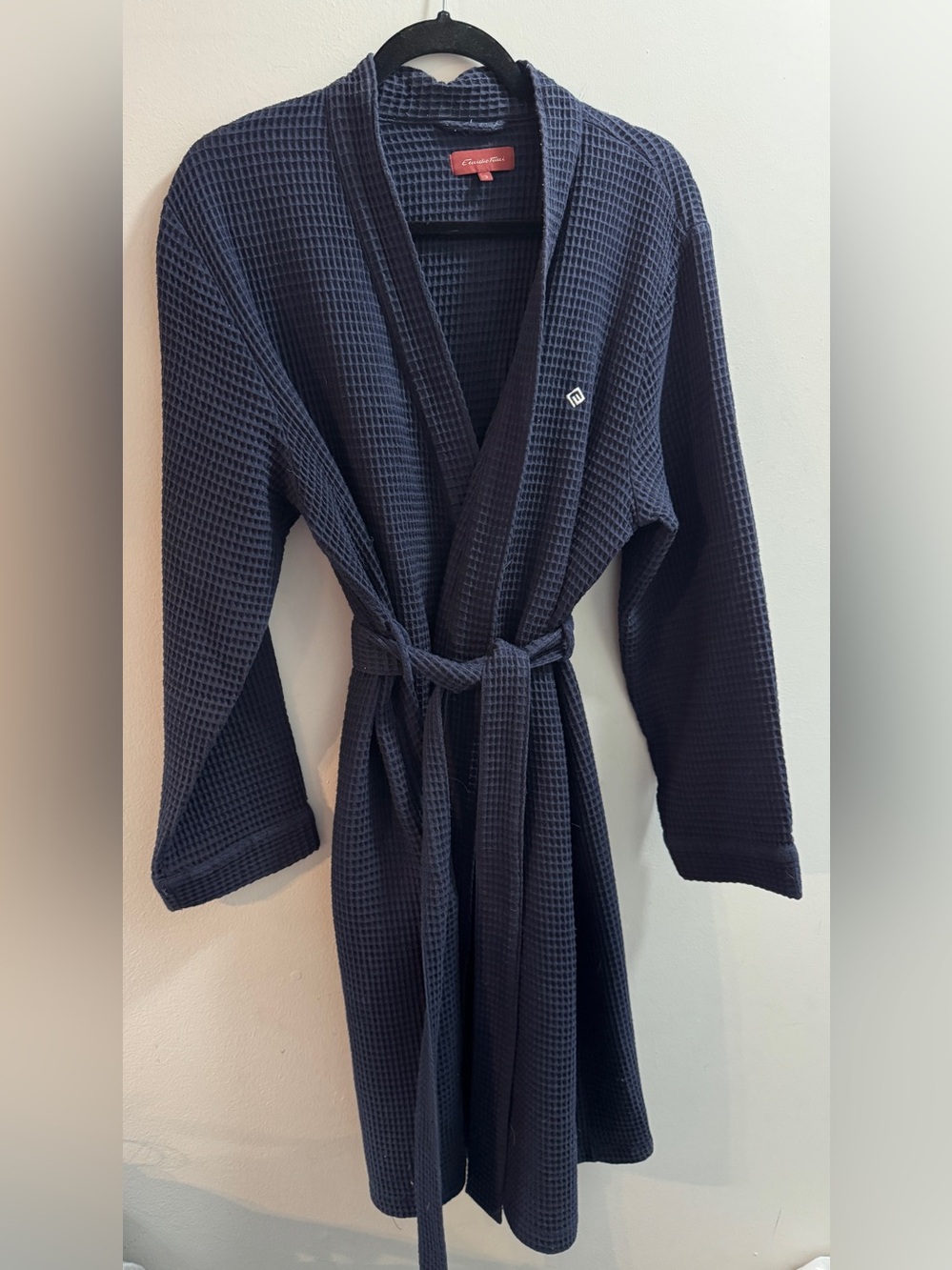 Emidio Tucci Waffle Knit Dark Navy Robe with Belt